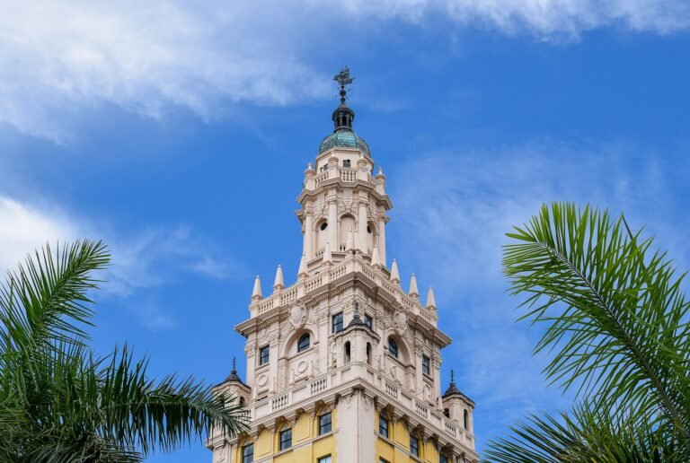 Top of the Freedom Tower, Downtown Miami, Florida. The building commemorates Cuban immigration and nowadays houses, amon