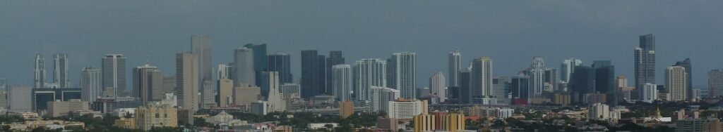 Miami skyline from the west in 2012 showing core downtown and brickell neighborhoods. Usurped but not replaced from w:Li