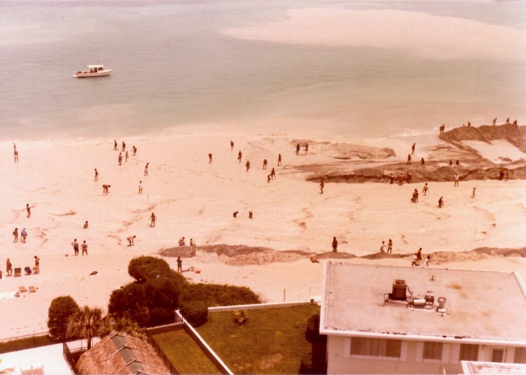 Pompano Beach, Florida. Project underway to widen the beach with sand dredged in from the sea bottom.