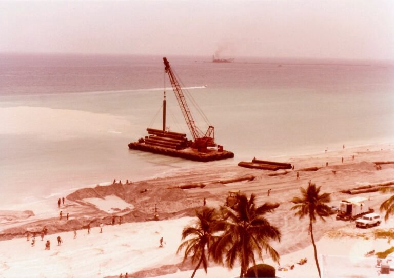 Pompano Beach, Florida. Project underway to widen the beach with sand dredged in from the sea bottom.