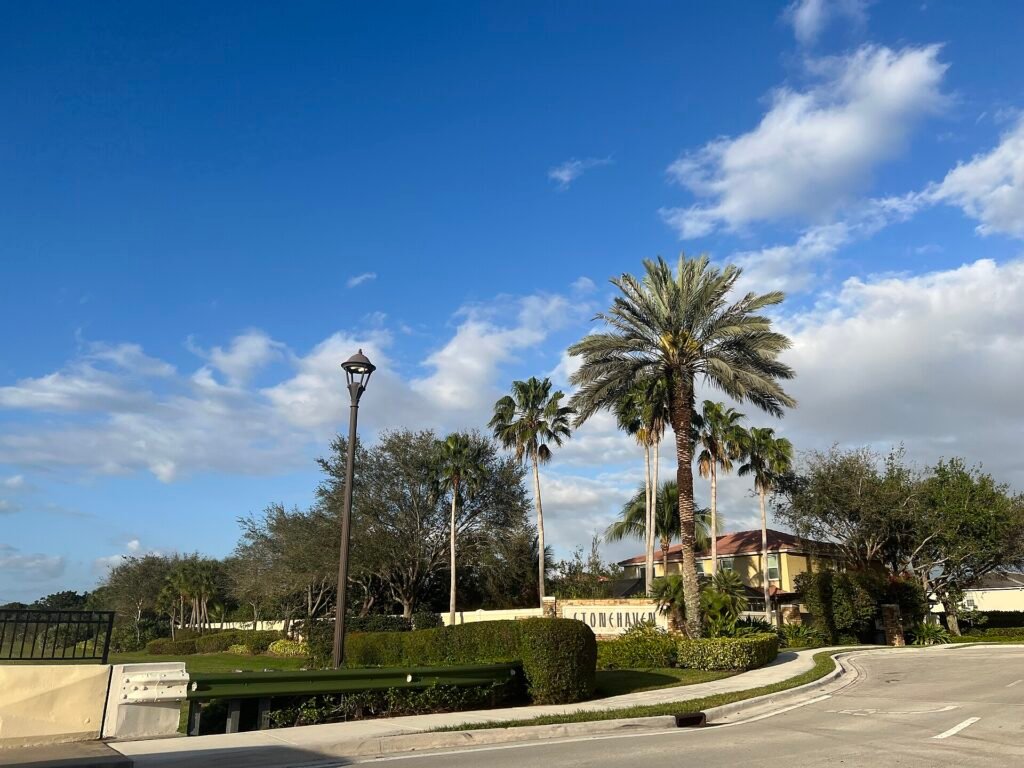 The entrance to the Stonehaven Estates residential subdivision in unincorporated Palm Beach County, Florida on February