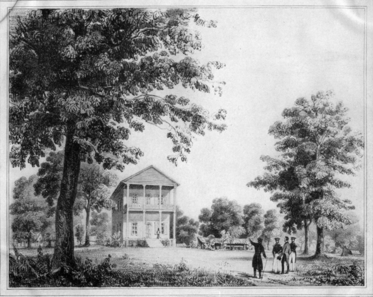 "THE OLD STATE CAPITOL AT TALLAHASSEE. A lithograph by Haumont, in the Comte de Castlenau's Vues et Souvenirs de l'Amer