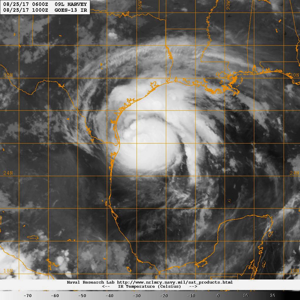 GULF OF MEXICO (Aug. 25, 2017) An infrared satellite image of Hurricane Harvey, a category 2 hurricane on the Saffir-Sim
